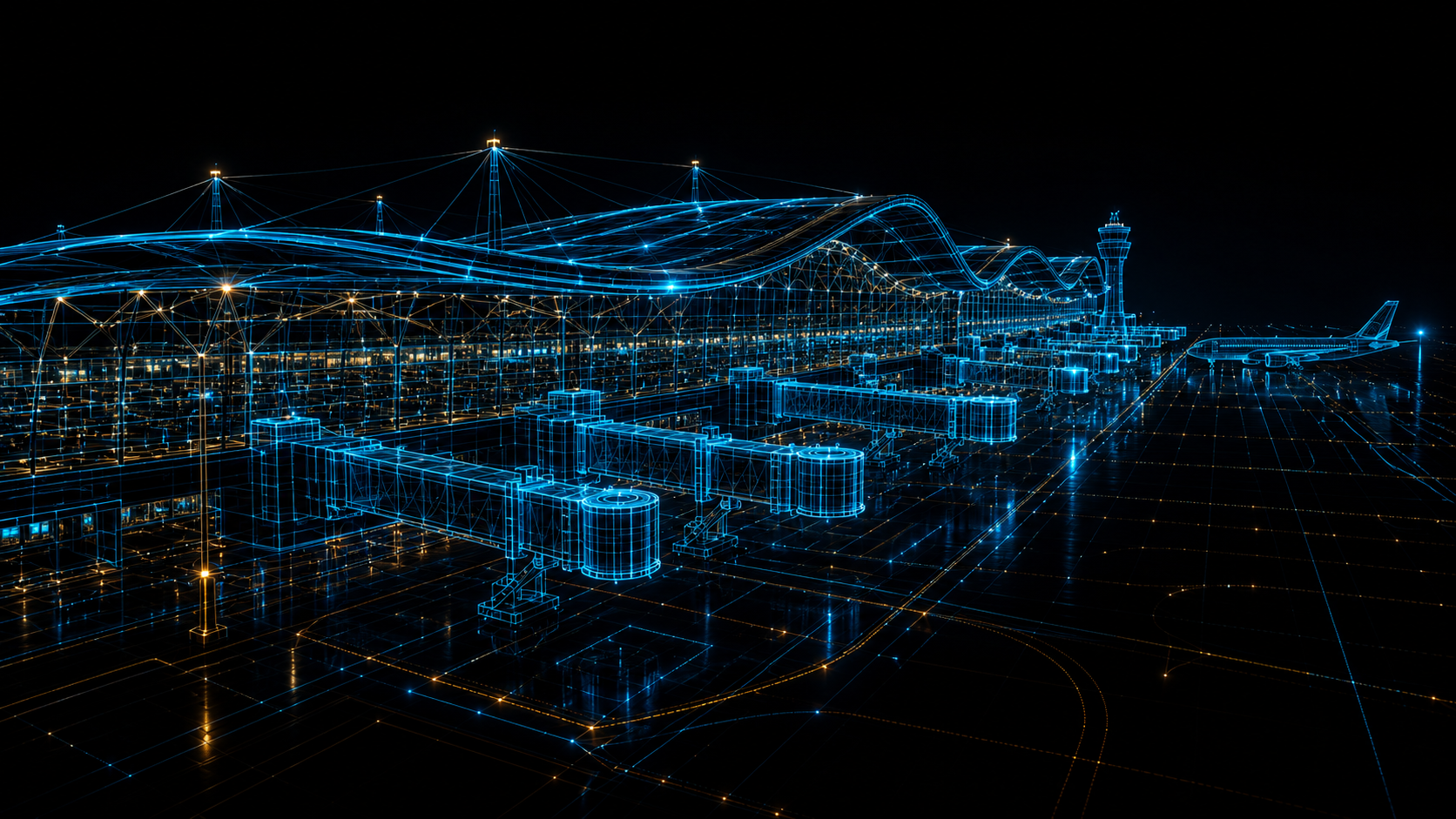 Technical airport terminal and airport equipment illustration